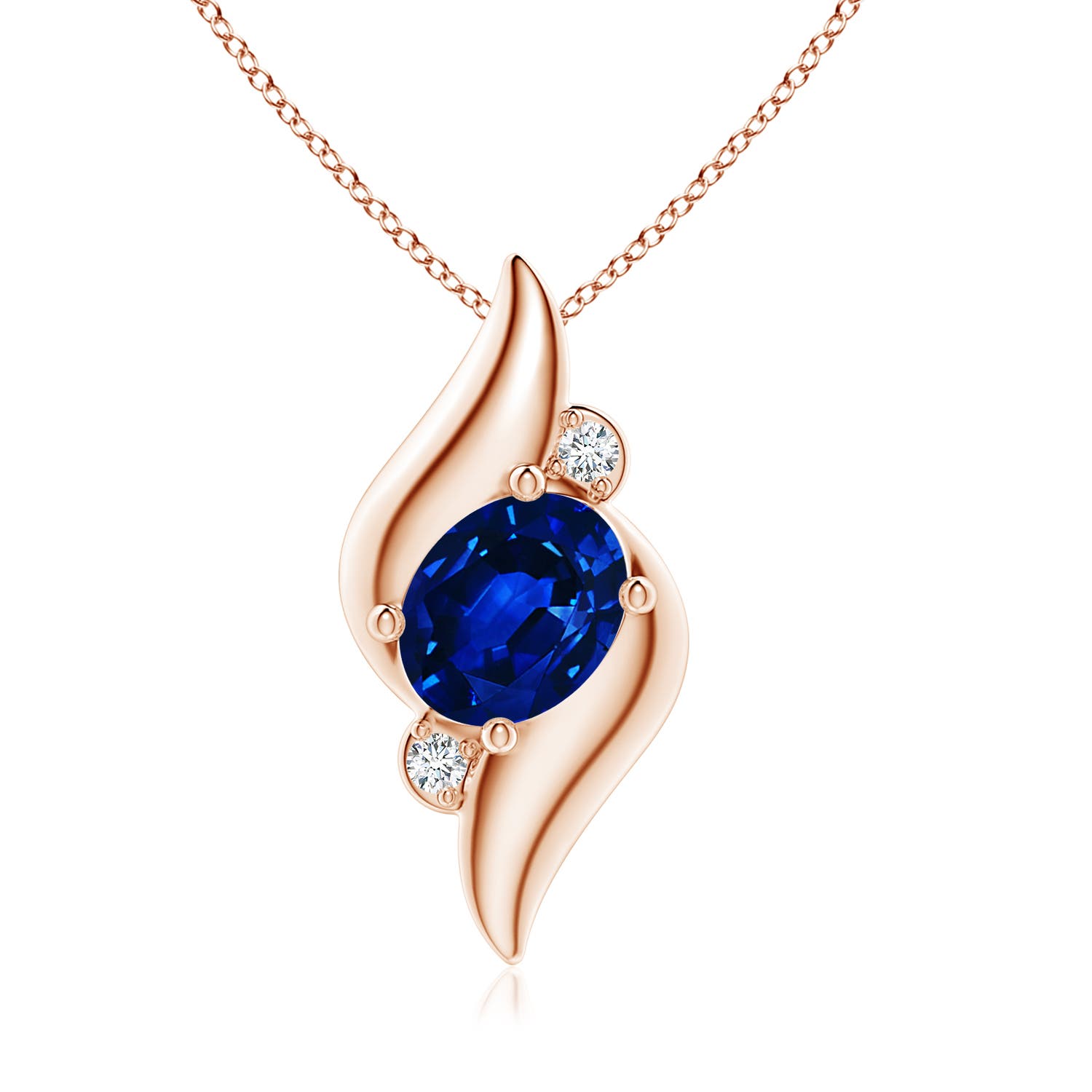 9x7mm AAAA Shell Style Oval Sapphire and Diamond Pendant in 18CT Rose Gold