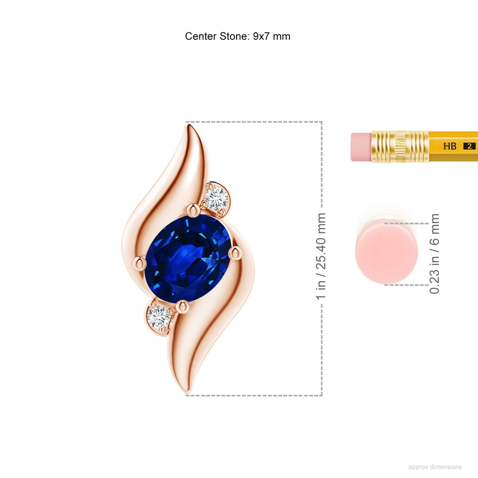 9x7mm AAAA Shell Style Oval Sapphire and Diamond Pendant in Rose Gold ruler