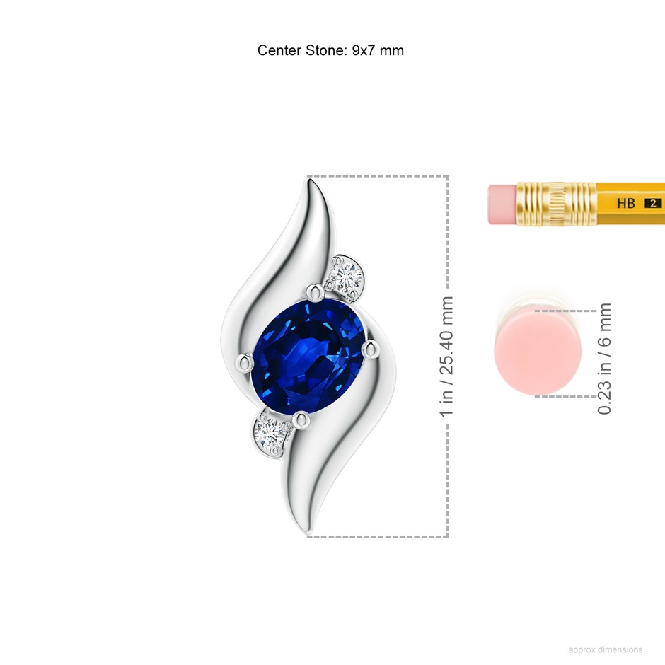 9x7mm Lab-Grown Shell Style Oval Sapphire and Diamond Pendant in White Gold ruler