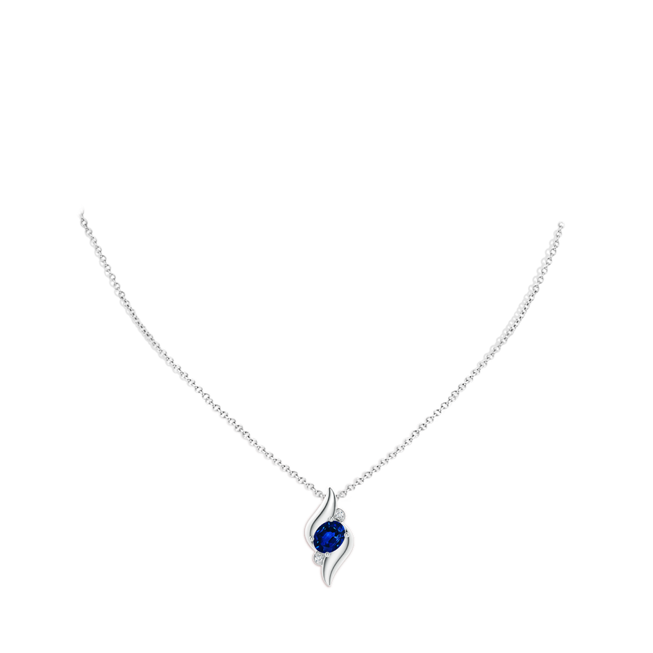 9x7mm Lab-Grown Shell Style Oval Sapphire and Diamond Pendant in White Gold pen