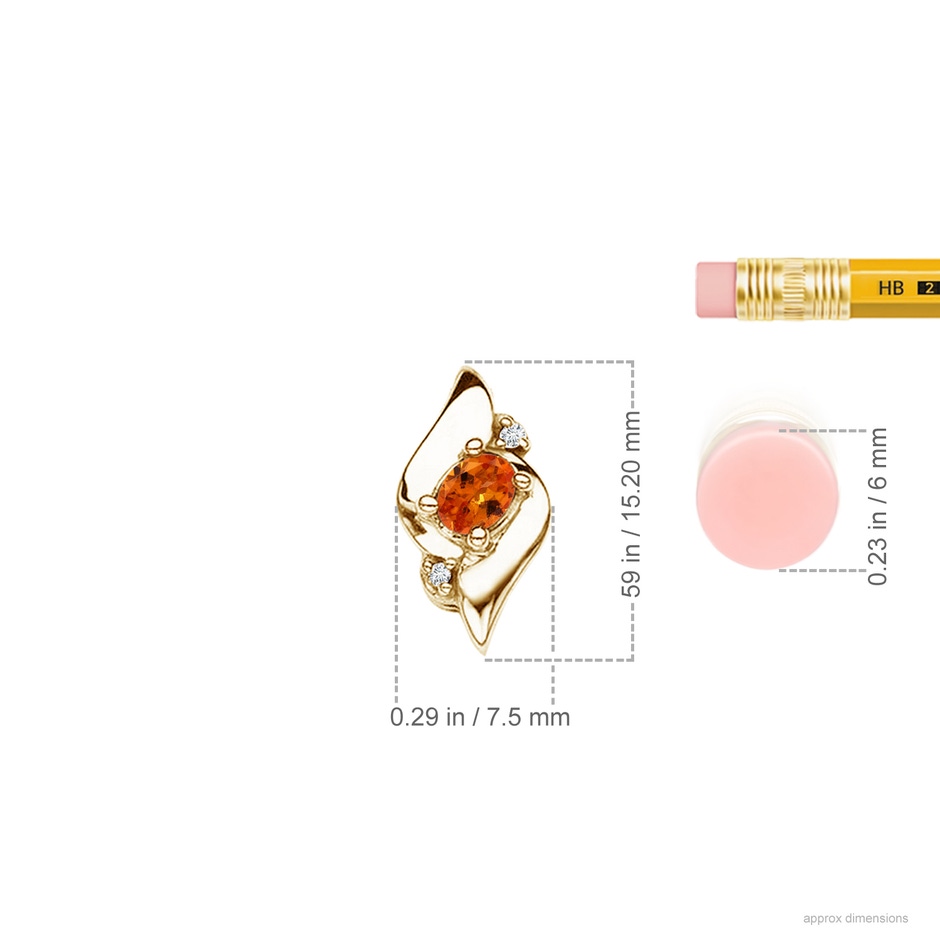 4x3mm AAA Shell Style Oval Spessartite and Diamond Pendant in Yellow Gold ruler