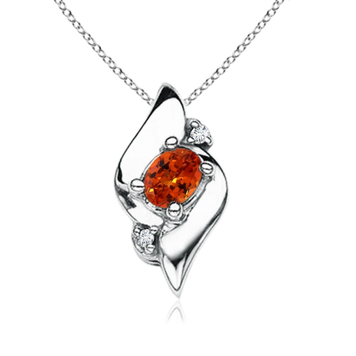 4x3mm AAAA Shell Style Oval Spessartite and Diamond Pendant in White Gold 
