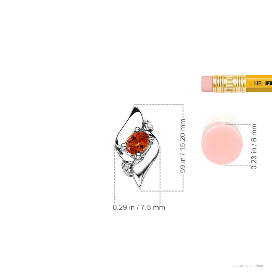 4x3mm AAAA Shell Style Oval Spessartite and Diamond Pendant in White Gold ruler