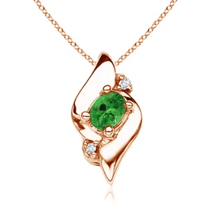 4x3mm AAA Shell Style Oval Tsavorite and Diamond Pendant in Rose Gold