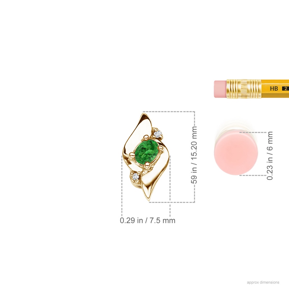 4x3mm AAAA Shell Style Oval Tsavorite and Diamond Pendant in 18K Yellow Gold ruler