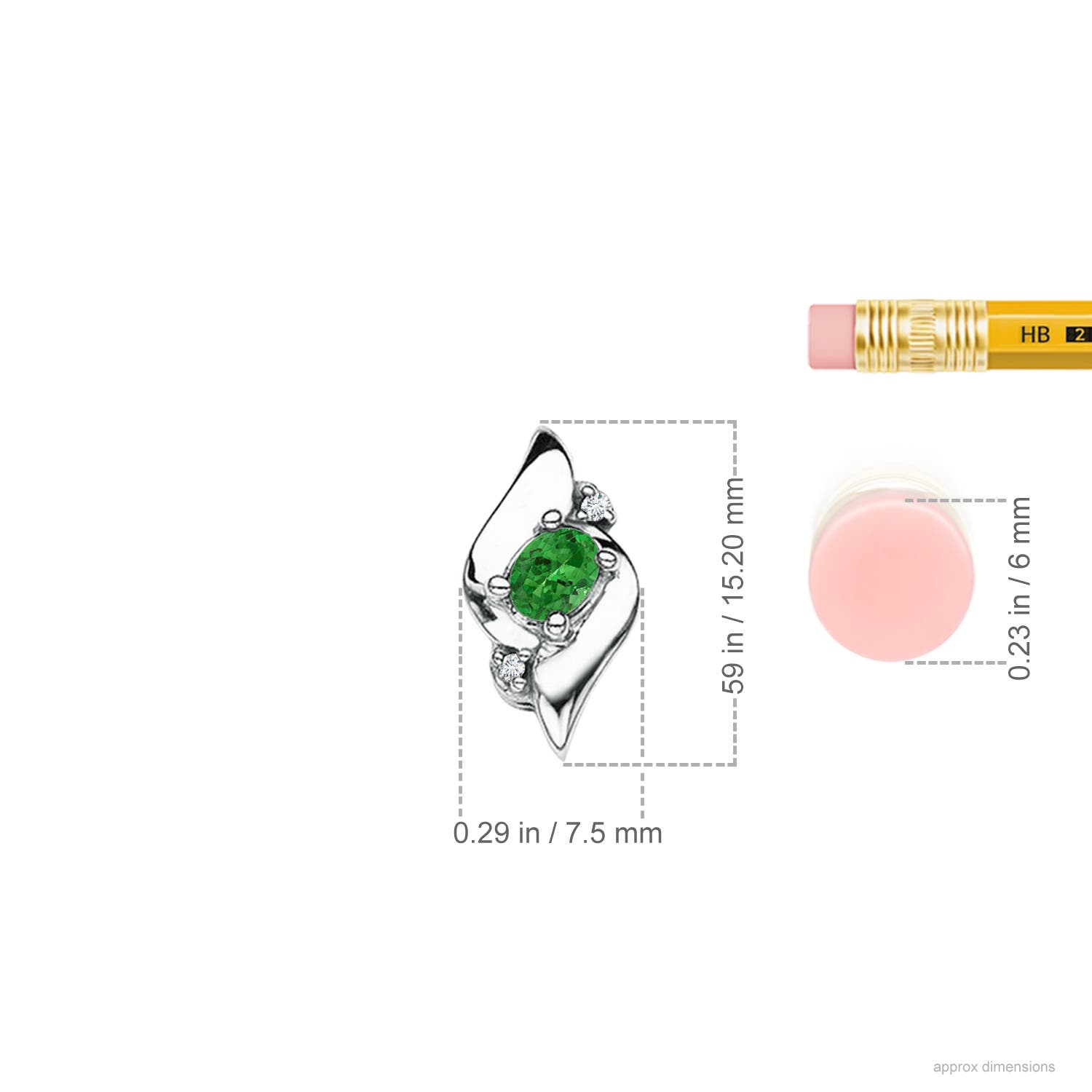 4x3mm AAAA Shell Style Oval Tsavorite and Diamond Pendant in White Gold - ruler