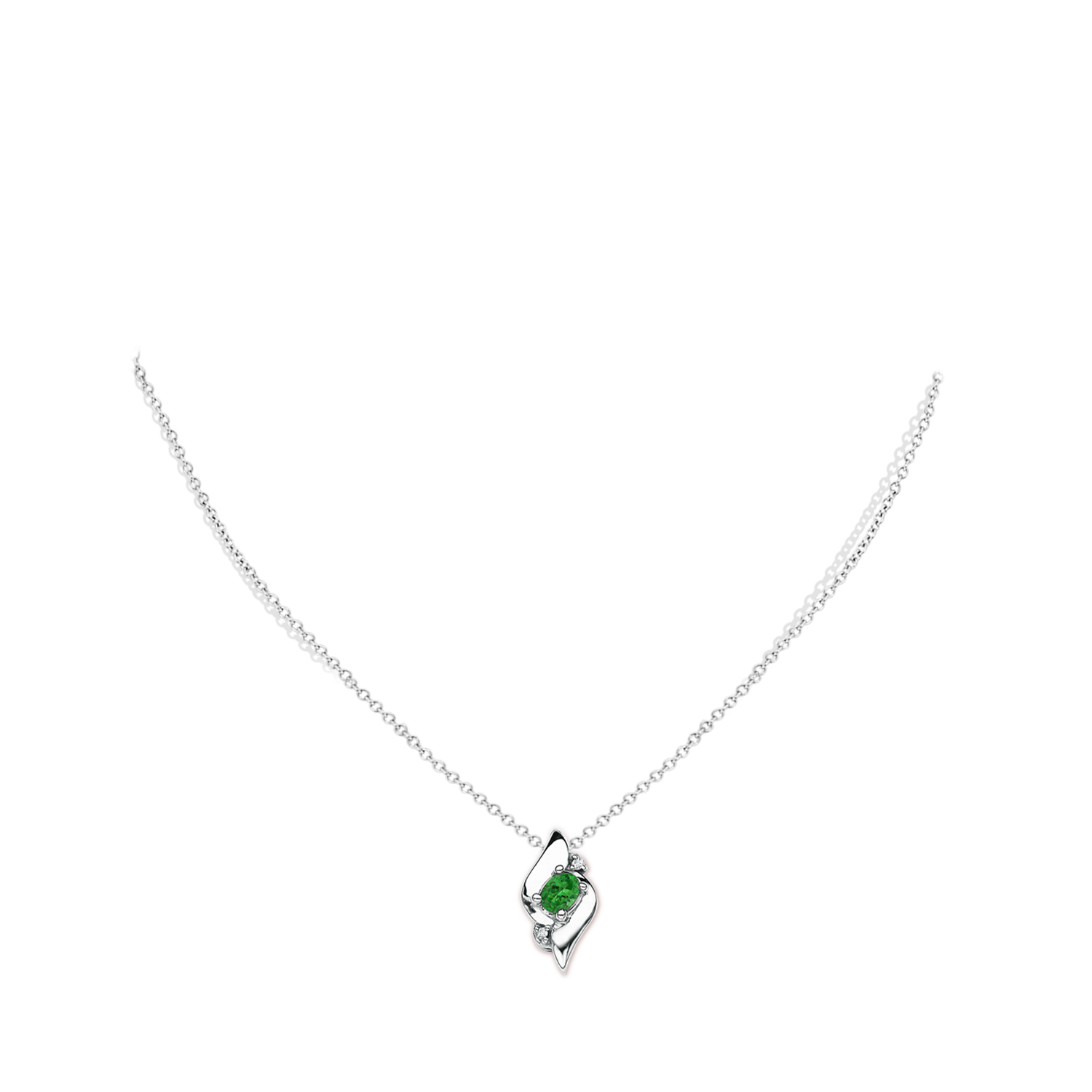 4x3mm AAAA Shell Style Oval Tsavorite and Diamond Pendant in White Gold - body_neck