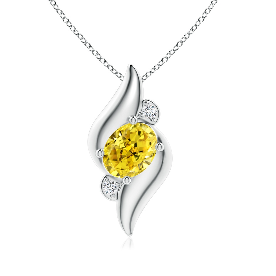 8x6mm AAAA Shell Style Oval Fancy Intense Yellow and White Diamond Pendant in P950 Platinum 