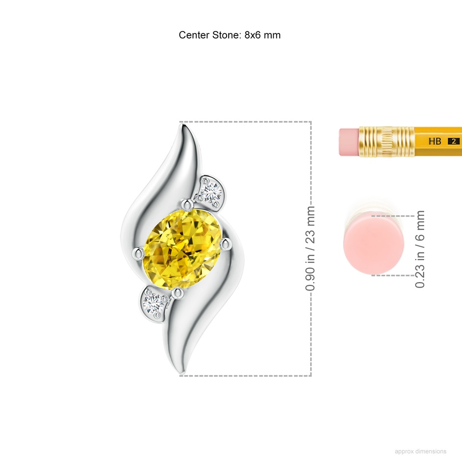 8x6mm AAAA Shell Style Oval Fancy Intense Yellow and White Diamond Pendant in P950 Platinum ruler