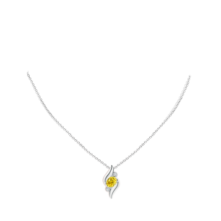 8x6mm AAAA Shell Style Oval Fancy Intense Yellow and White Diamond Pendant in White Gold pen