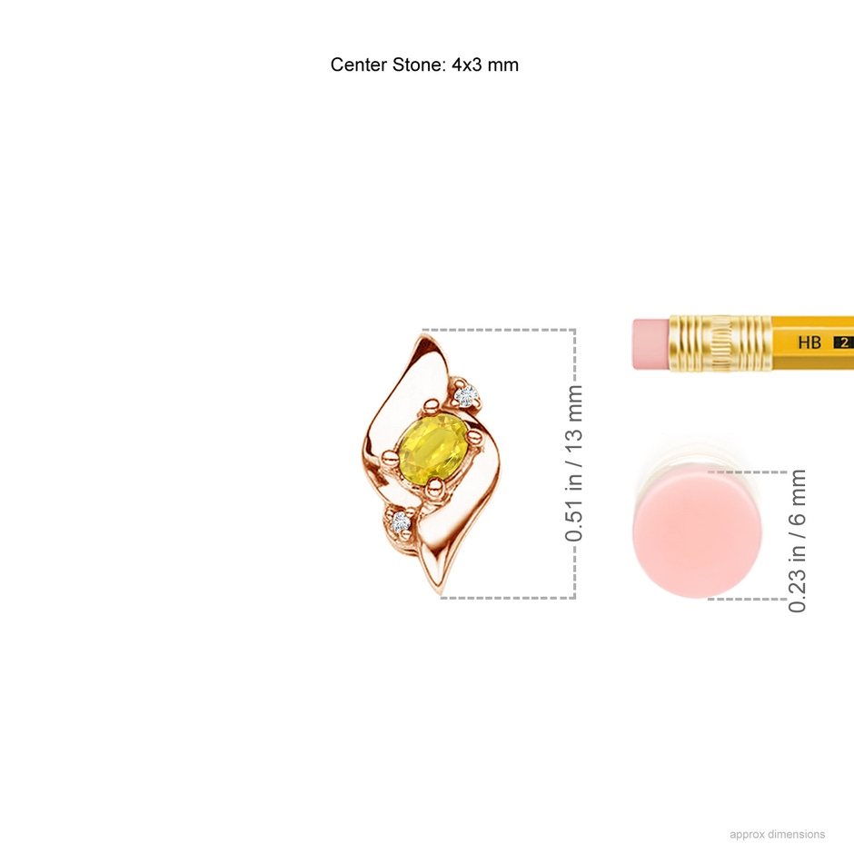 4x3mm AA Shell Style Oval Yellow Sapphire and Diamond Pendant in Rose Gold ruler