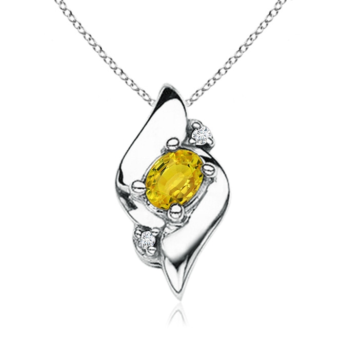 4x3mm AAAA Shell Style Oval Yellow Sapphire and Diamond Pendant in P950 Platinum 