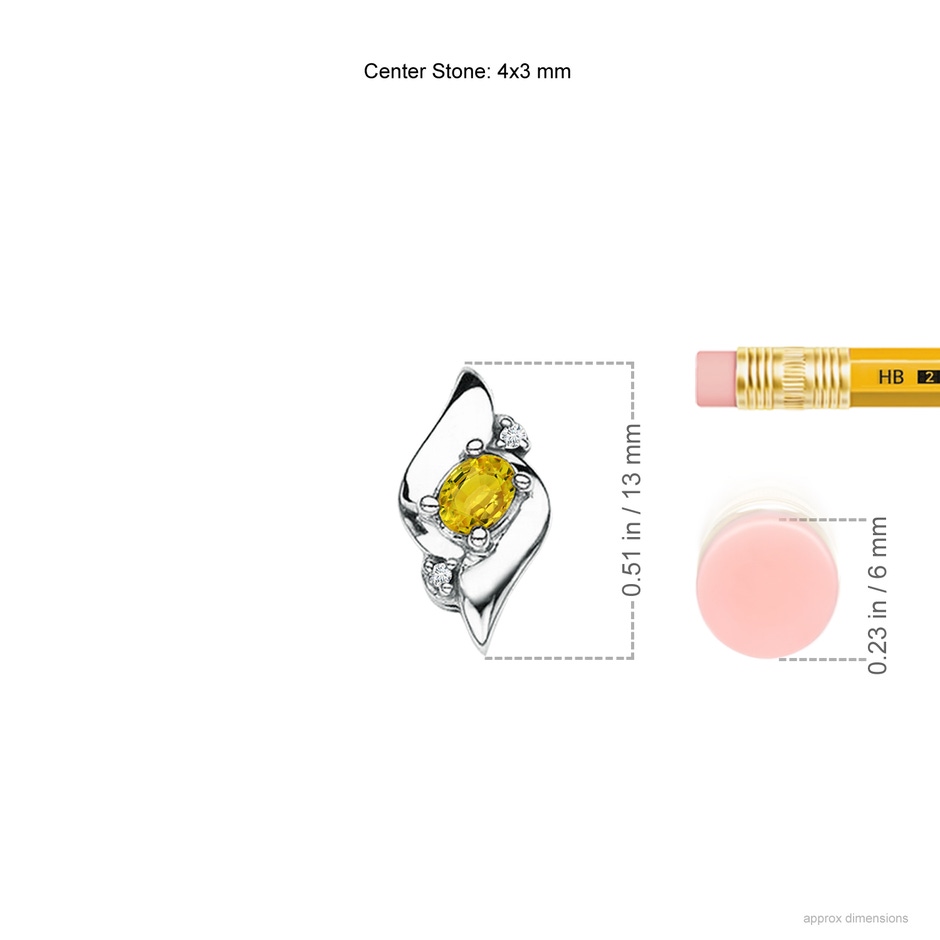 4x3mm AAAA Shell Style Oval Yellow Sapphire and Diamond Pendant in P950 Platinum ruler