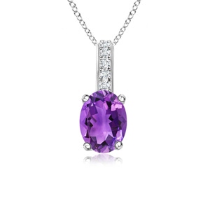 6x4mm AAA Oval Amethyst Solitaire Pendant with Diamond Bale in White Gold