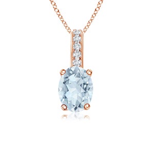 Oval Aquamarine Solitaire Pendant with Diamond Bale