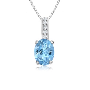 6x4mm AAAA Oval Aquamarine Solitaire Pendant with Diamond Bale in S999 Silver