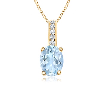7x5mm AA Oval Aquamarine Solitaire Pendant with Diamond Bale in Yellow Gold 