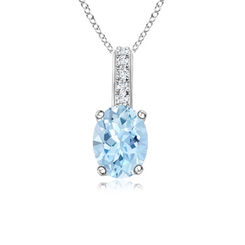 7x5mm AAA Oval Aquamarine Solitaire Pendant with Diamond Bale in White Gold