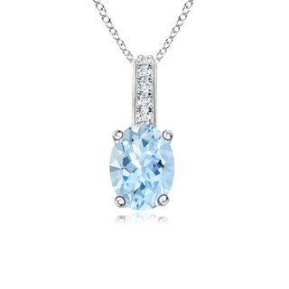 7x5mm AAA Oval Aquamarine Solitaire Pendant with Diamond Bale in White Gold