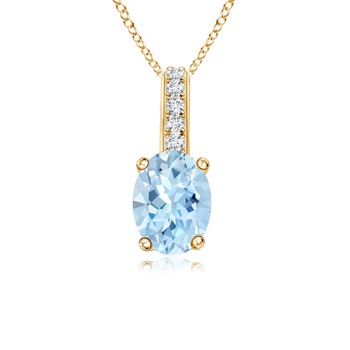 7x5mm AAA Oval Aquamarine Solitaire Pendant with Diamond Bale in Yellow Gold 