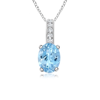 7x5mm AAAA Oval Aquamarine Solitaire Pendant with Diamond Bale in S999 Silver 