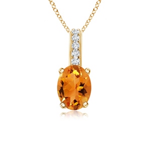 6x4mm AAA Oval Citrine Solitaire Pendant with Diamond Bale in 9K Yellow Gold