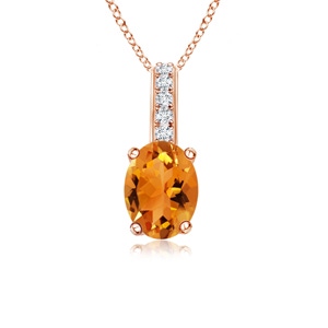 6x4mm AAA Oval Citrine Solitaire Pendant with Diamond Bale in Rose Gold 