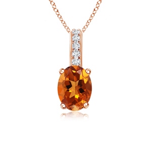 6x4mm AAAA Oval Citrine Solitaire Pendant with Diamond Bale in Rose Gold