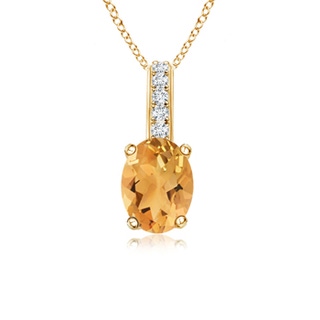 7x5mm A Oval Citrine Solitaire Pendant with Diamond Bale in Yellow Gold