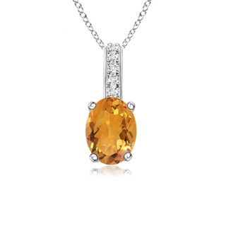 7x5mm AA Oval Citrine Solitaire Pendant with Diamond Bale in White Gold