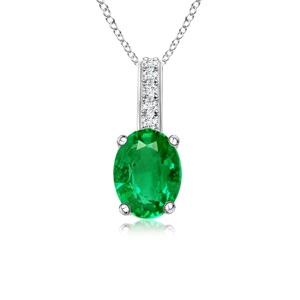 6x4mm AAA Oval Emerald Solitaire Pendant with Diamond Bale in 9K White Gold