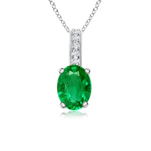 6x4mm AAA Oval Emerald Solitaire Pendant with Diamond Bale in White Gold