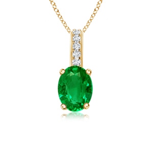 6x4mm AAAA Oval Emerald Solitaire Pendant with Diamond Bale in Yellow Gold