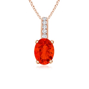 6x4mm AAAA Oval Fire Opal Solitaire Pendant with Diamond Bale in Rose Gold