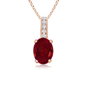 6x4mm AAA Oval Garnet Solitaire Pendant with Diamond Bale in Rose Gold