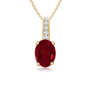 6x4mm AAA Oval Garnet Solitaire Pendant with Diamond Bale in Yellow Gold