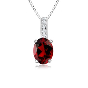 6x4mm AAAA Oval Garnet Solitaire Pendant with Diamond Bale in P950 Platinum