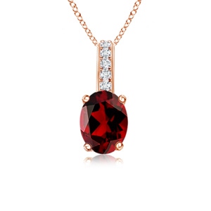 6x4mm AAAA Oval Garnet Solitaire Pendant with Diamond Bale in Rose Gold