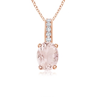 7x5mm A Oval Morganite Solitaire Pendant with Diamond Bale in 10K Rose Gold