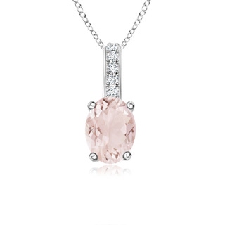 7x5mm A Oval Morganite Solitaire Pendant with Diamond Bale in 9K White Gold