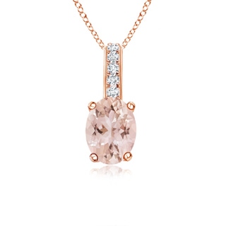 7x5mm AAA Oval Morganite Solitaire Pendant with Diamond Bale in Rose Gold