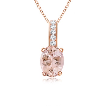 7x5mm AAAA Oval Morganite Solitaire Pendant with Diamond Bale in Rose Gold 