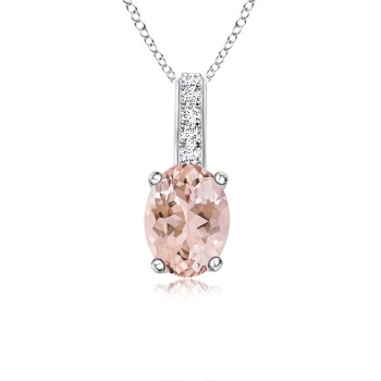 7x5mm AAAA Oval Morganite Solitaire Pendant with Diamond Bale in S999 Silver 