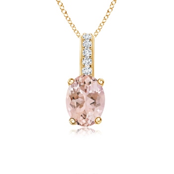 7x5mm AAAA Oval Morganite Solitaire Pendant with Diamond Bale in Yellow Gold