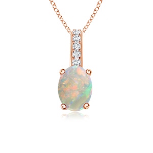 6x4mm AAAA Oval Opal Solitaire Pendant with Diamond Bale in Rose Gold