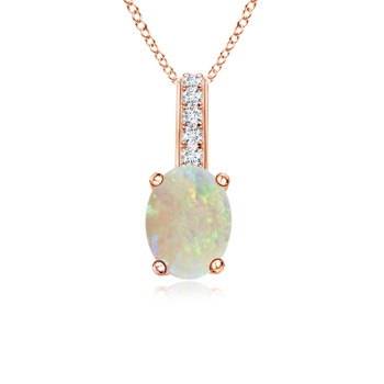 7x5mm AAA Oval Opal Solitaire Pendant with Diamond Bale in 10K Rose Gold