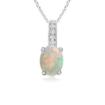 Peora 14K White Gold Created Opal Pendant - Oval 10x8mm With Genuine Diamond