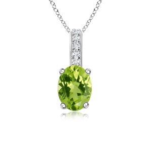 6x4mm AAA Oval Peridot Solitaire Pendant with Diamond Bale in White Gold