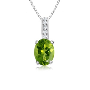 6x4mm AAAA Oval Peridot Solitaire Pendant with Diamond Bale in P950 Platinum