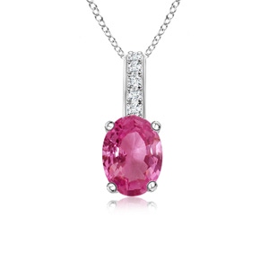 6x4mm AAAA Oval Pink Sapphire Solitaire Pendant with Diamond Bale in P950 Platinum
